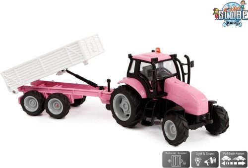 Diecast tractor met aanhanger metaal roze