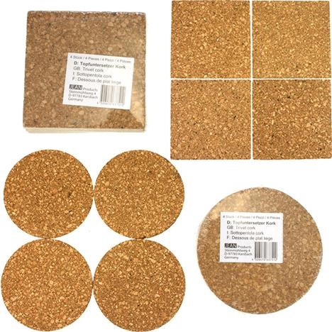 Onderzetters kurk 4 st vierkant/rond