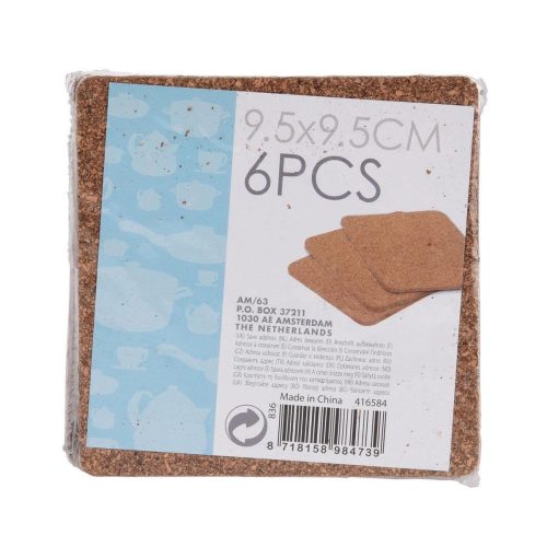 Onderzetters kurk 6 st vierkant