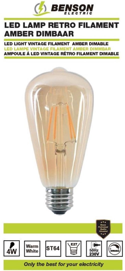 Benson E27 ledlamp filament amber dimbaar 4watt