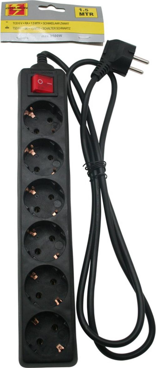 Benson stekkerdoos zwart 6-voudig 1,5 meter