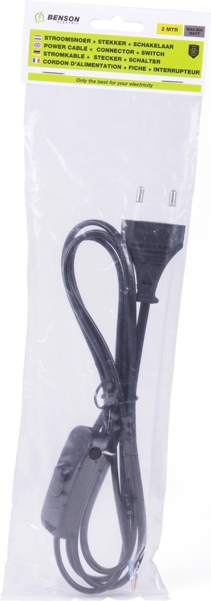 Benson stroomsnoer+stekker+schakelaar zwart