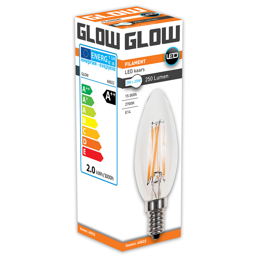 Glow ledkaars 2watt=25watt E14