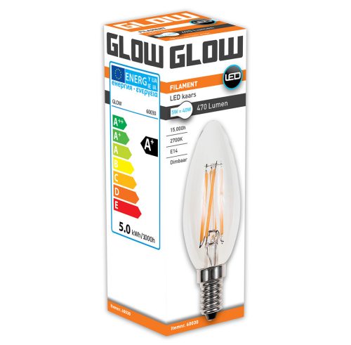 Glow ledkaars 5watt=40watt E14 dimbaar