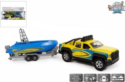 KidsGlobe terreinwagen met trailer & boot metaal