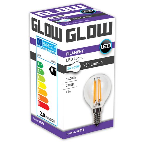 Ledlamp Glow Filament 2w=25watt E14