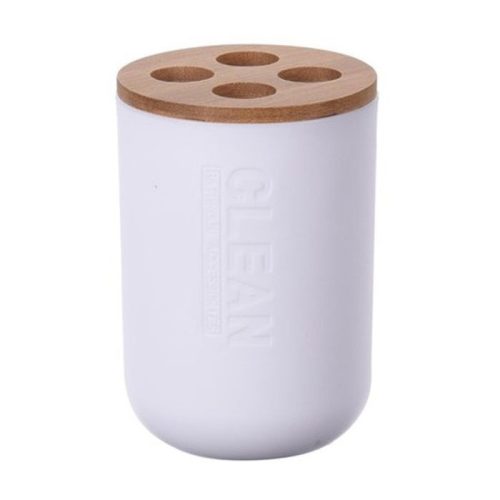 Tandenborstelbeker wit/bamboe