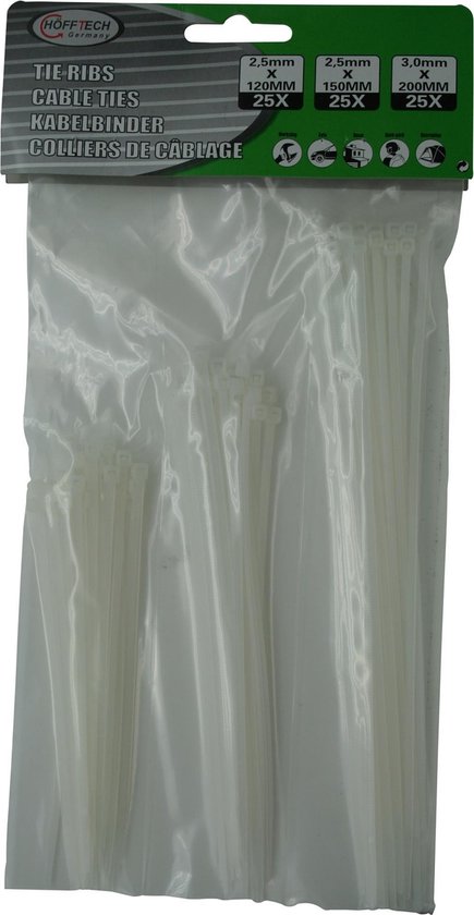 Tie-ribs 75 delig wit